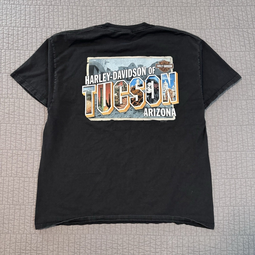 Harley Davidson T Shirt Men's XL Black Tucson Arizona Skull Biker Motorcycle Y2K